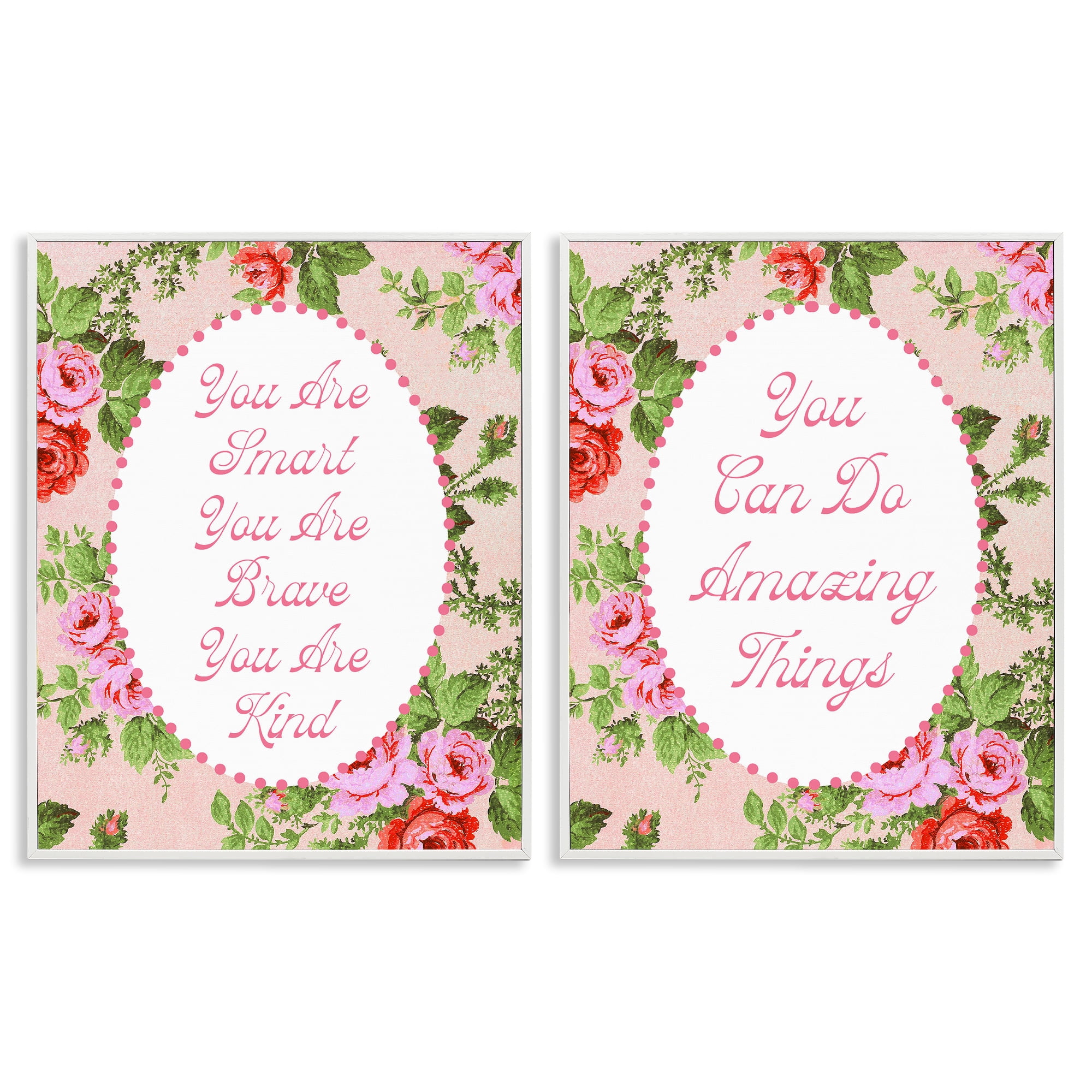Stupell Industries Inspirations with Vintage Florals 2 Piece White Framed Giclee Art Set, design by Lil' Rue