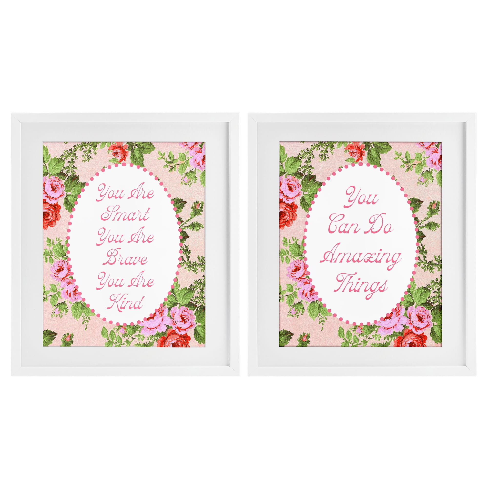 Stupell Industries Inspirations with Vintage Florals 2 Piece White Framed Print Under Glass Set, design by Lil' Rue