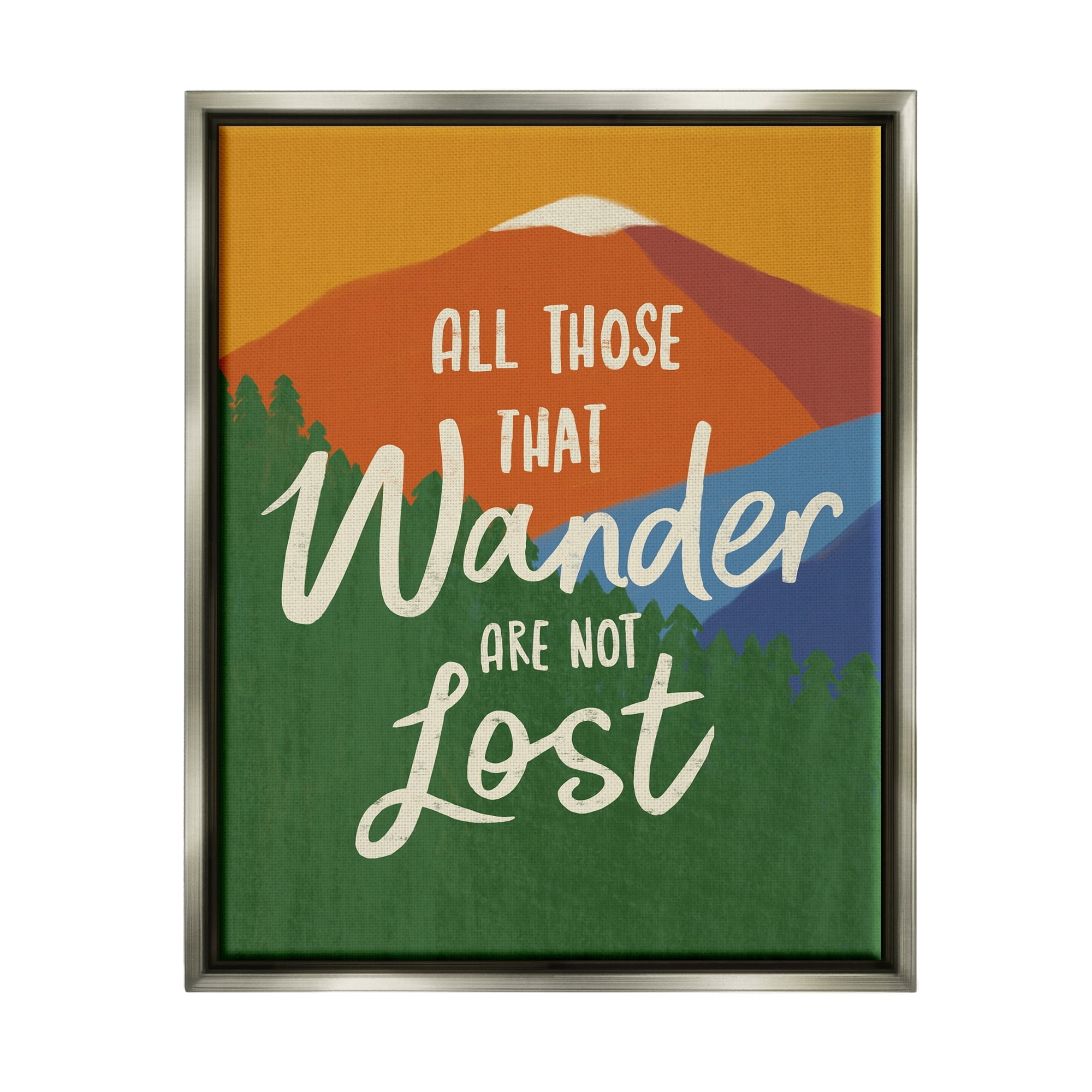 Stupell Industries Inspiring Adventure Quote Mountain Wilderness Scene Graphic Art Luster Gray Floating Framed Canvas Print Wall Art, Design by Nina Seven