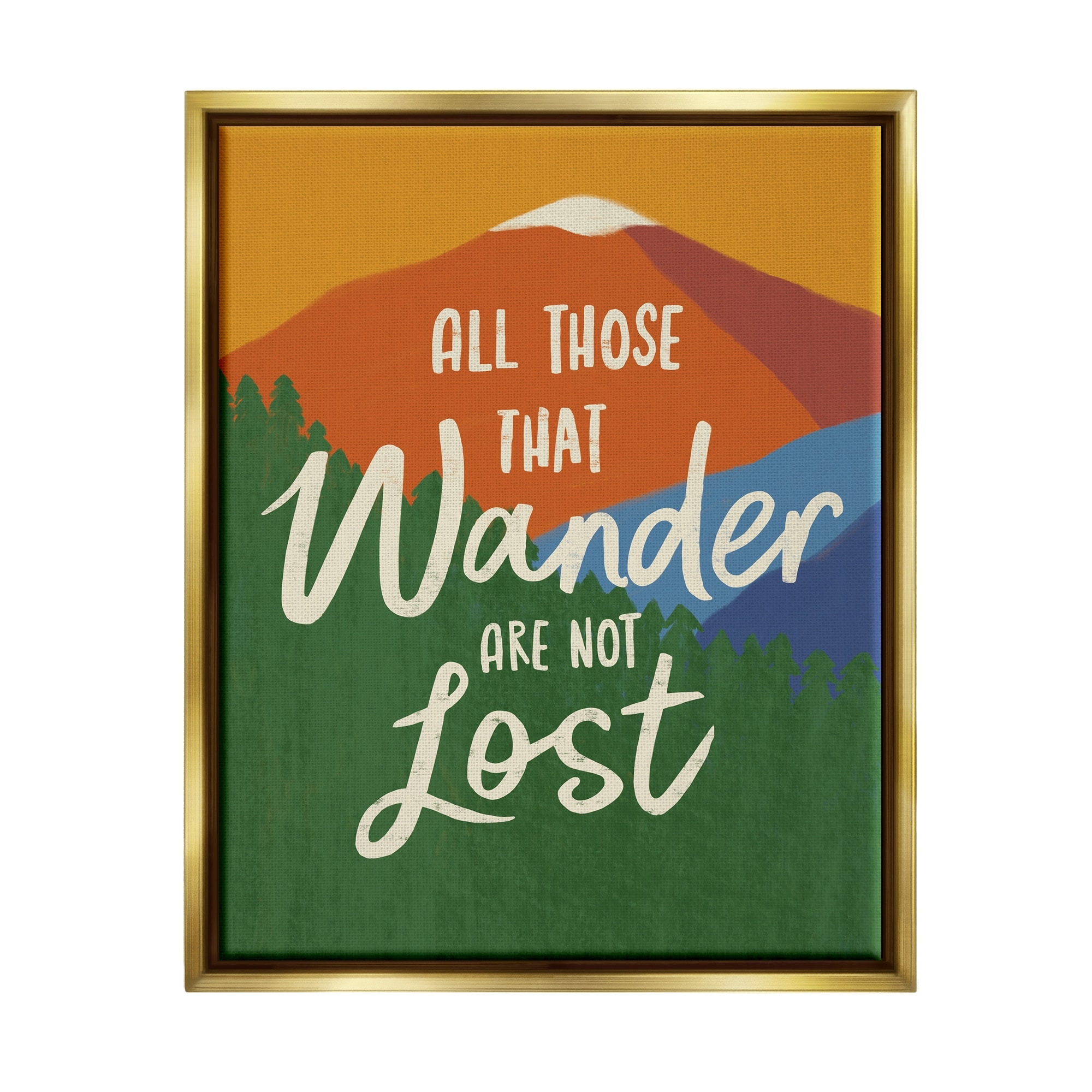 Stupell Industries Inspiring Adventure Quote Mountain Wilderness Scene Graphic Art Metallic Gold Floating Framed Canvas Print Wall Art, Design by Nina Seven