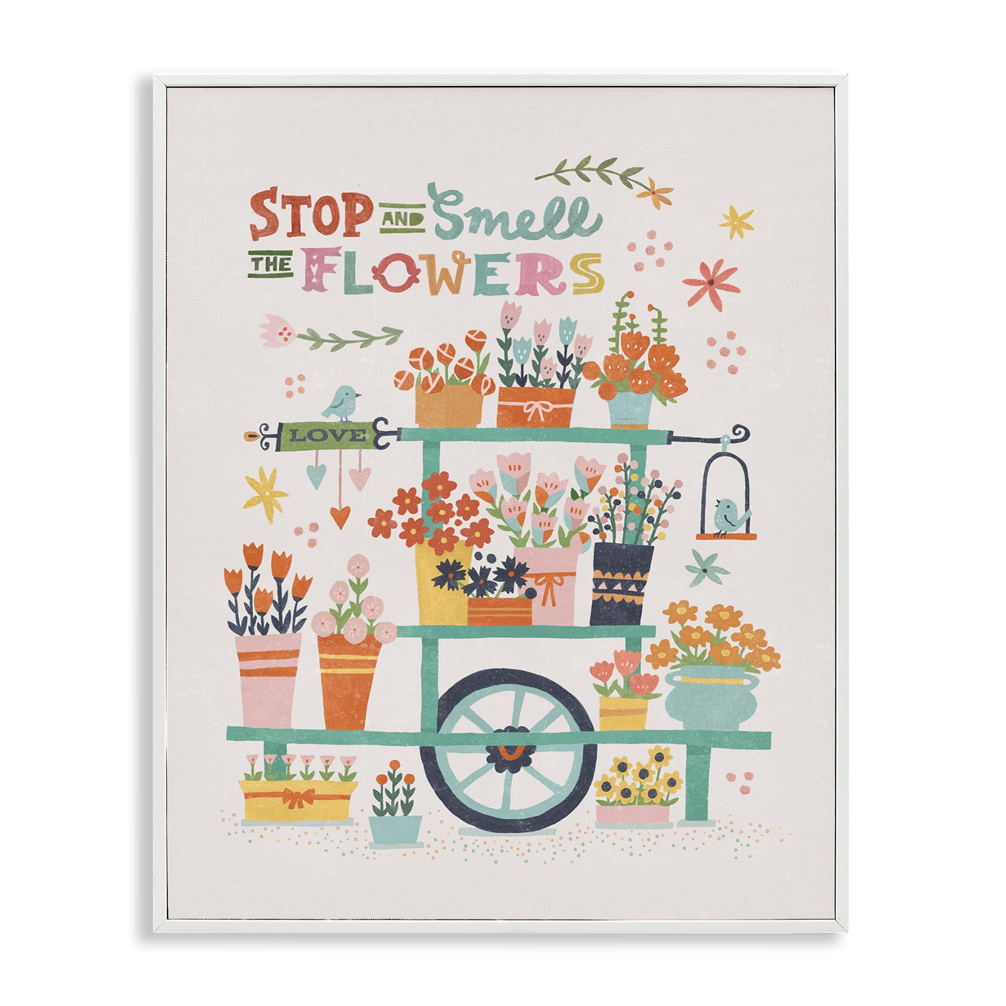 Stupell Industries Inspiring Assorted Flower Cart Plants & Flowers Painting White Framed Art Print Wall Art, 24 x 30