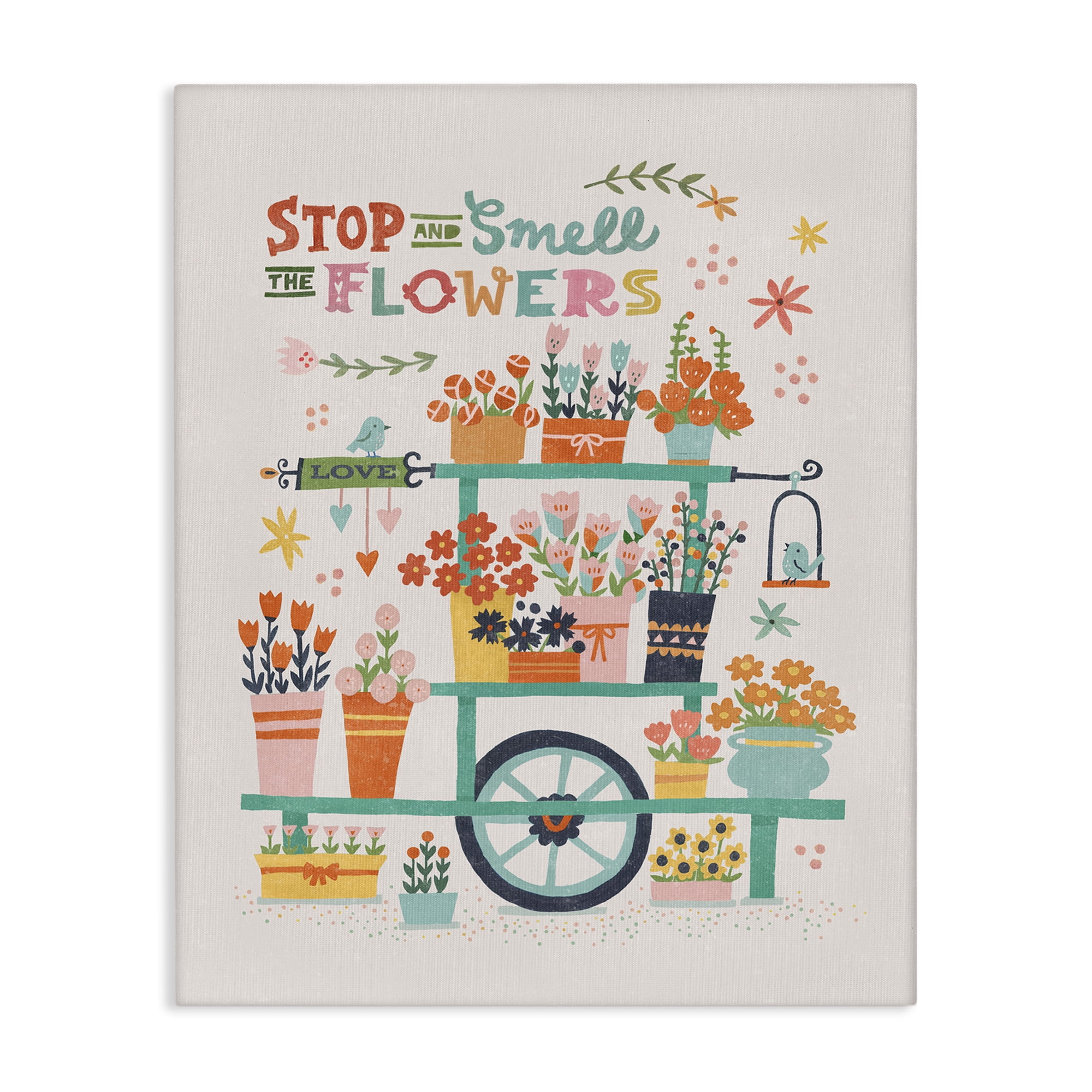 Stupell Industries Inspiring Assorted Flower Cart Plants & Flowers Painting Wrapped Canvas Art Print Wall Art, 16 x 20