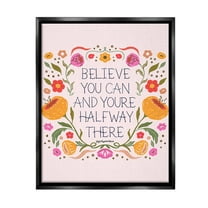 Stupell Industries Inspiring Believe with Florals Inspirational Painting Black Floater Framed Canvas Art Print Wall Art, 17 x 21