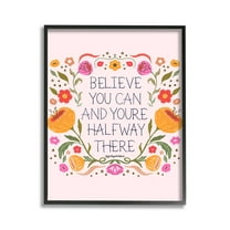 Stupell Industries Inspiring Believe with Florals Inspirational Painting Black Framed Art Print Wall Art, 11 x 14