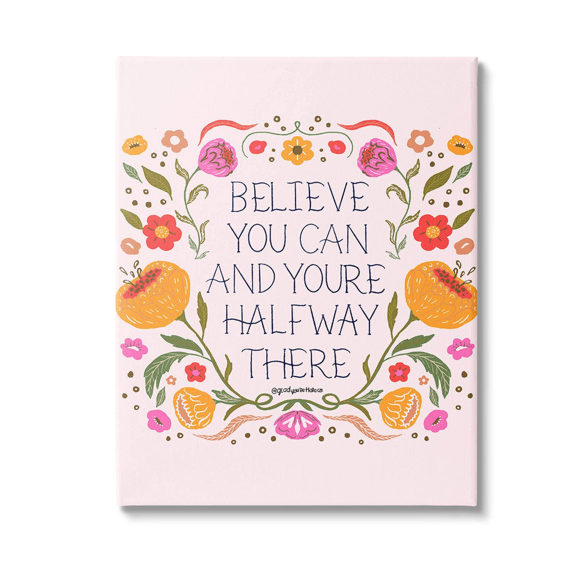 Stupell Industries Inspiring Believe with Florals Inspirational Painting Gallery Wrapped Canvas Art Print Wall Art, 16 x 20