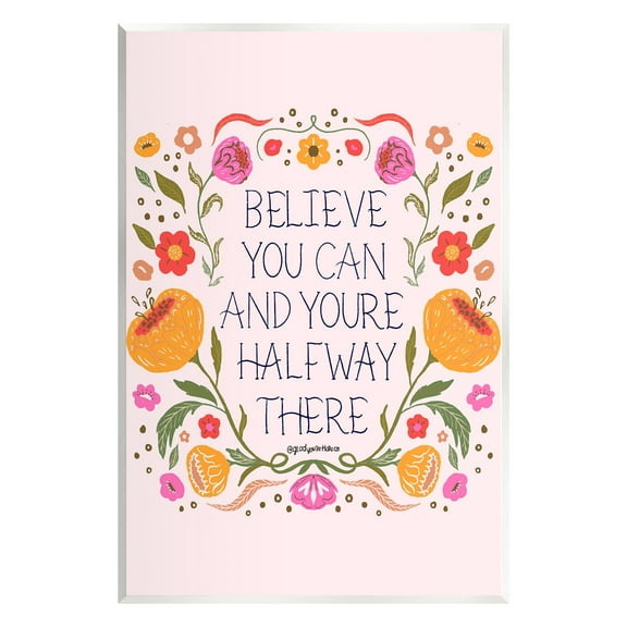 Stupell Industries Inspiring Believe with Florals Inspirational Painting Unframed Art Print Wall Art, 10 x 15