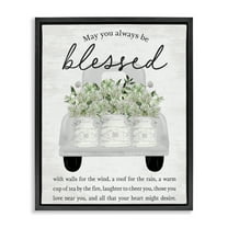 Stupell Industries Inspiring Blessed Phrase Botanical & Floral Painting Black Floater Framed Canvas Art Print Wall Art, 17 x 21