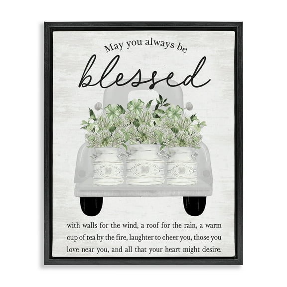 Stupell Industries Inspiring Blessed Phrase Botanical & Floral Painting Black Floater Framed Canvas Art Print Wall Art, 17 x 21