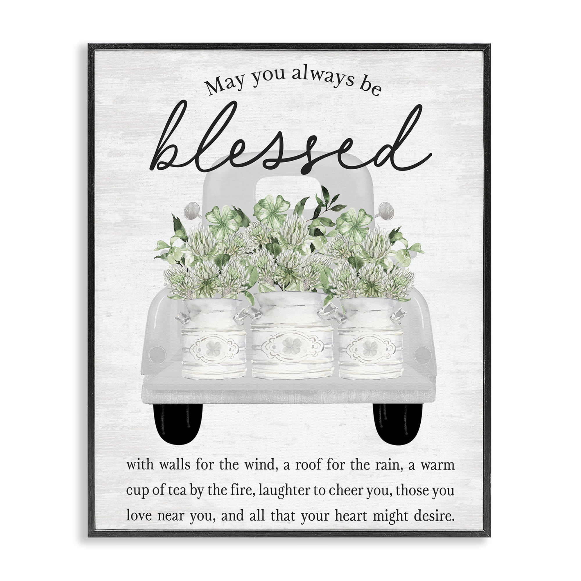 Stupell Industries Inspiring Blessed Phrase Botanical & Floral Painting Black Framed Art Print Wall Art, 16 x 20