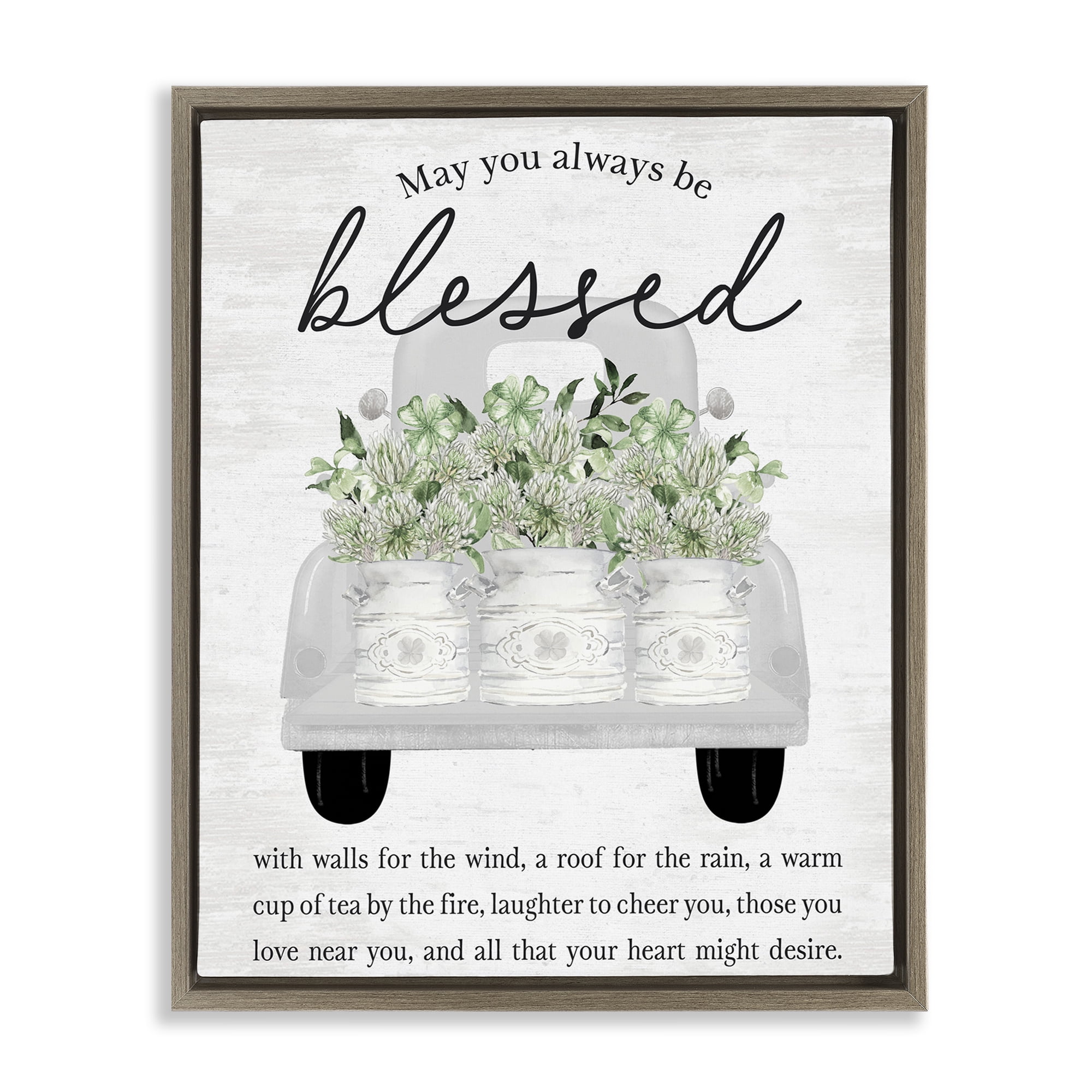 Stupell Industries Inspiring Blessed Phrase Botanical & Floral Painting Brown Floater Framed Canvas Art Print Wall Art, 25 x 31