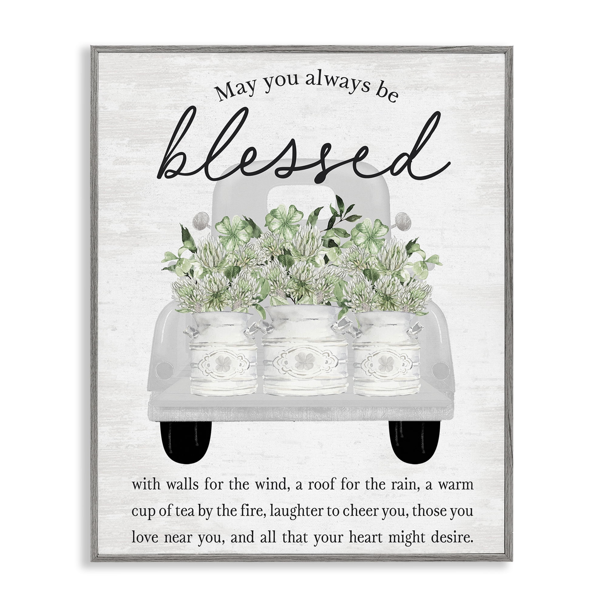 Stupell Industries Inspiring Blessed Phrase Botanical & Floral Painting Gray Framed Art Print Wall Art, 11 x 14