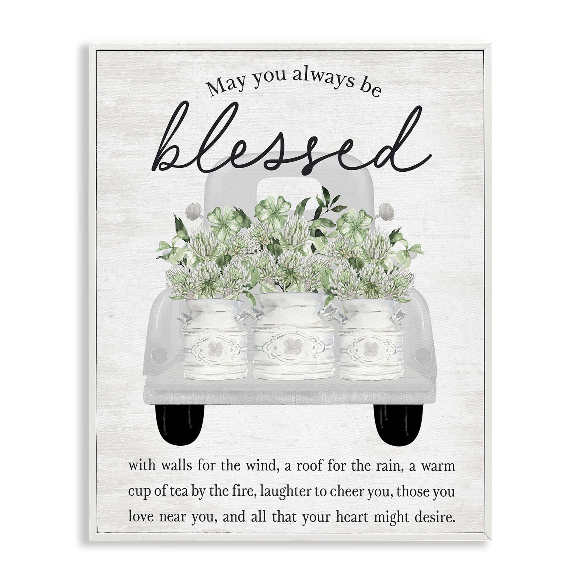 Stupell Industries Inspiring Blessed Phrase Botanical & Floral Painting White Framed Art Print Wall Art, 11 x 14