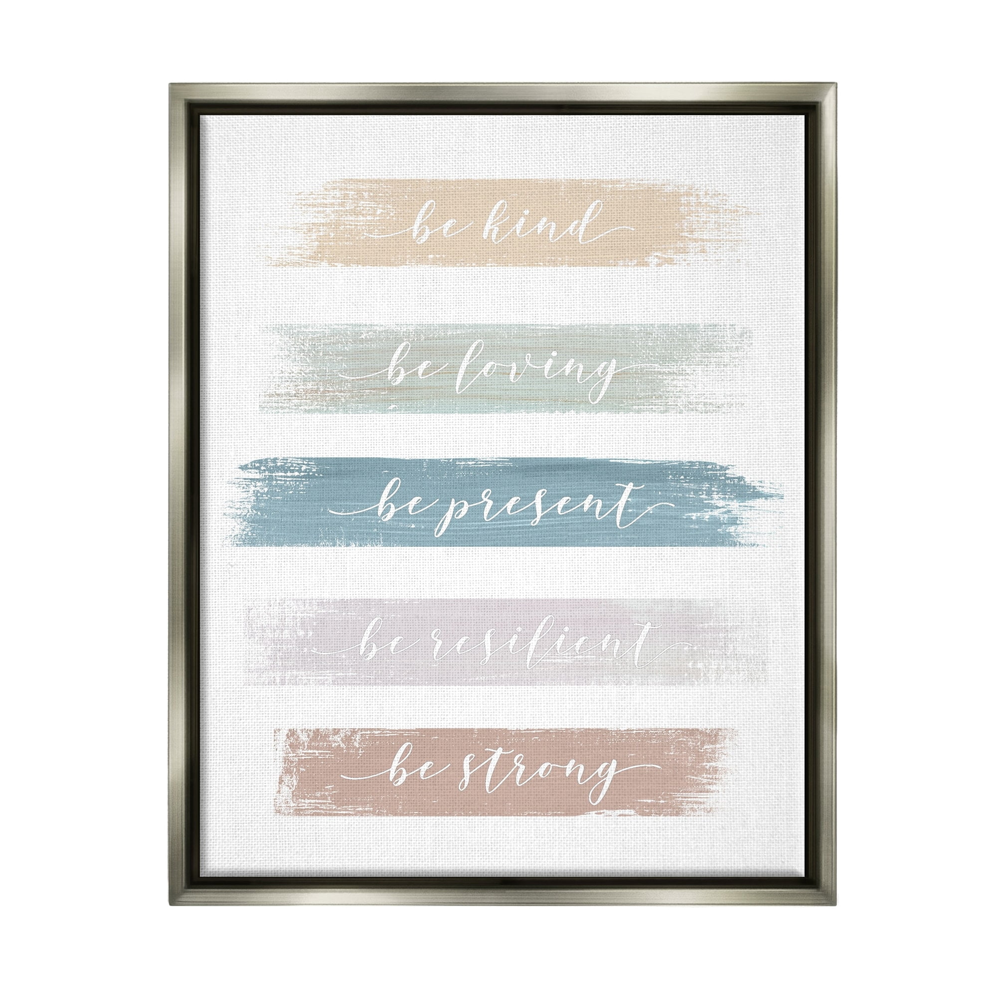 Stupell Industries Inspiring Brush Stroke Phrases Be Strong Pastels Graphic Art Luster Gray Floating Framed Canvas Print Wall Art, Design by Graffitee Studios