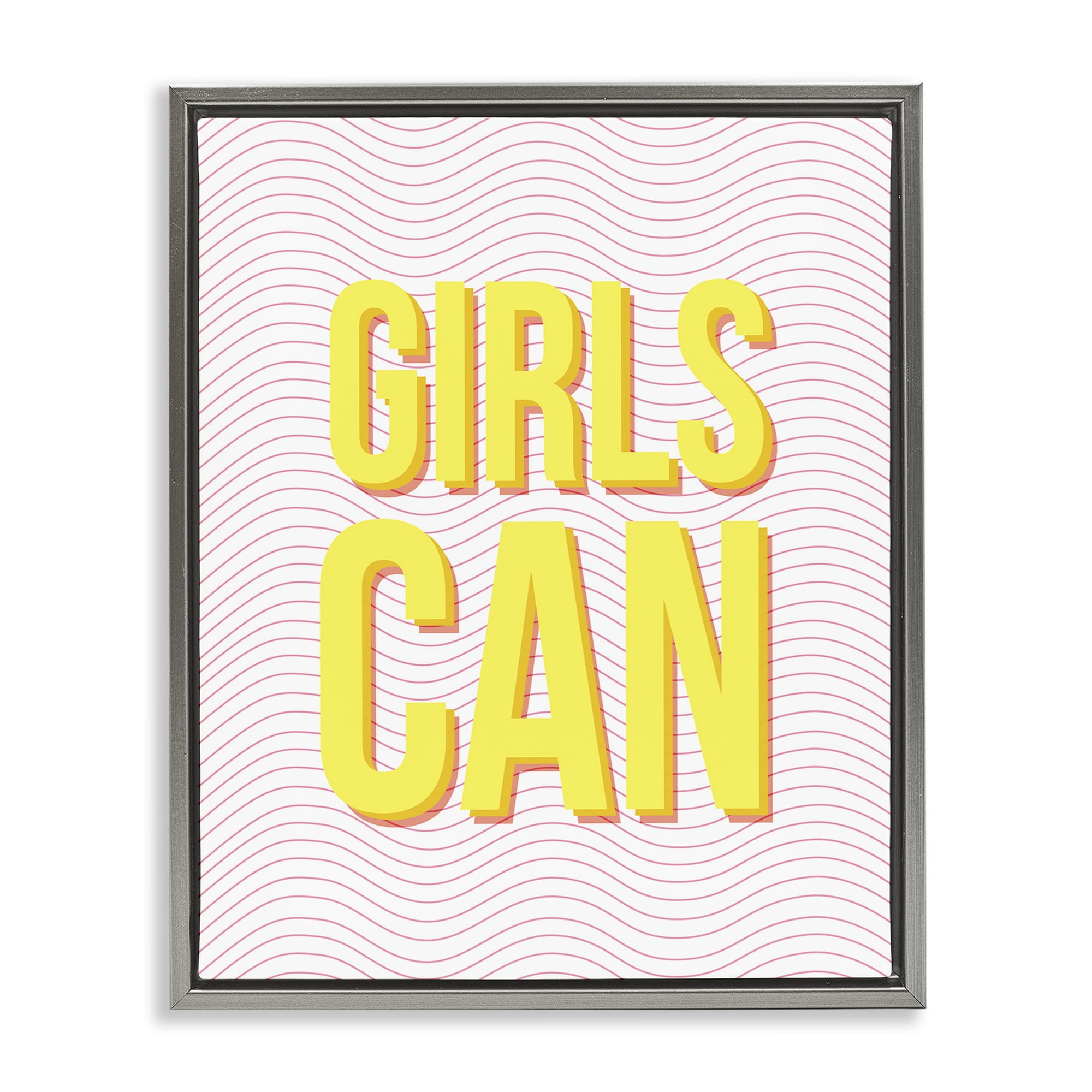Stupell Industries Inspiring Girls Can Typography Painting Gray Floater Framed Art Print Wall Art, 25 x 31
