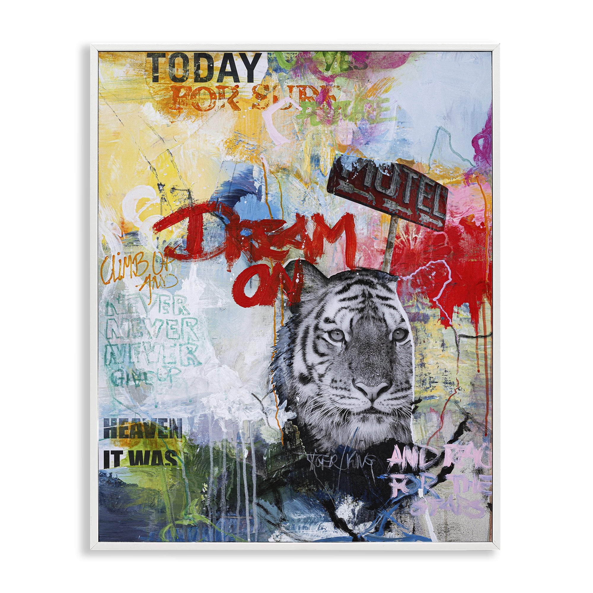 Stupell Industries Inspiring Graffiti & Tiger Abstract Painting White Framed Art Print Wall Art, 11 x 14