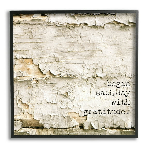 Stupell Industries Inspiring Gratitude Typography Phrase Rustic Flaked Tree Graphic Art Black Framed Art Print Wall Art, Design by Graffitee Studios