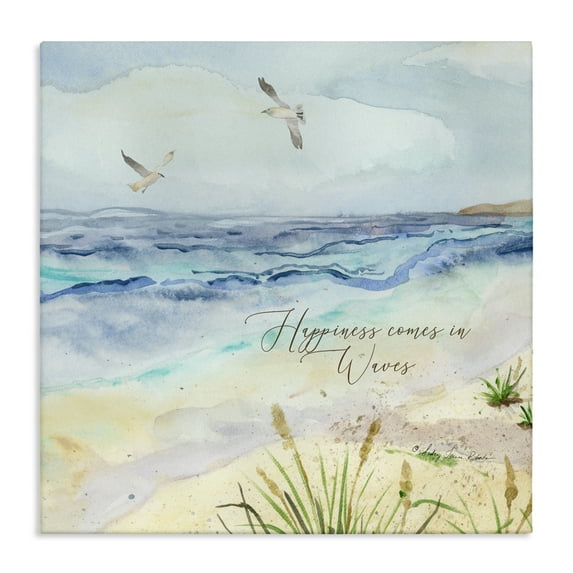 Stupell Industries Inspiring Happiness Coastal Scene Canvas Wall Art design by Audrey Jeanne Roberts, 30 x 30