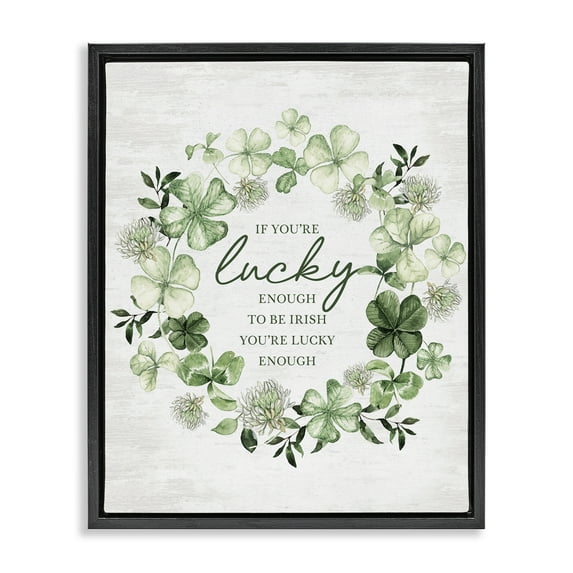 Stupell Industries Inspiring Lucky Wreath Botanical & Floral Painting Black Floater Framed Canvas Art Print Wall Art, 25 x 31
