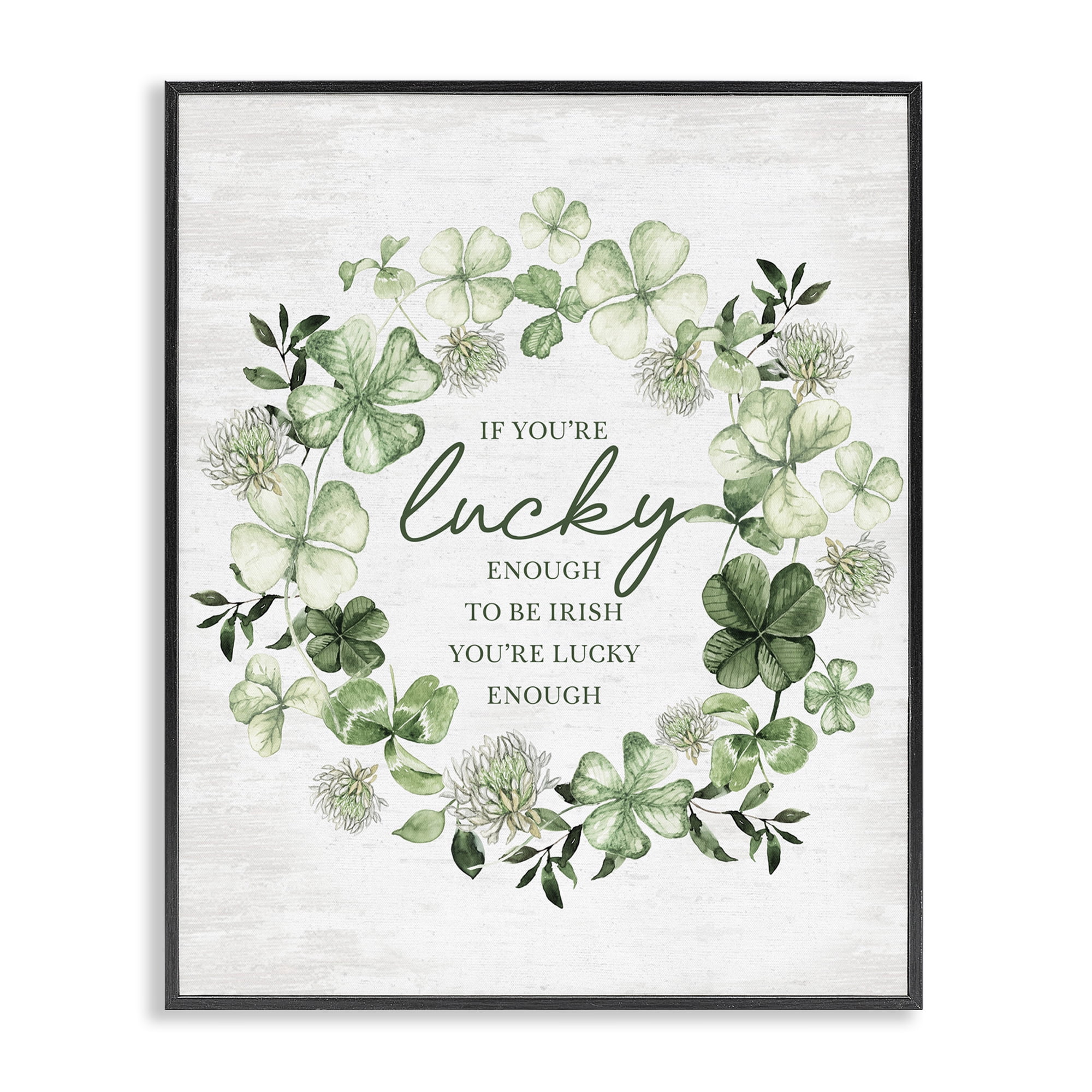 Stupell Industries Inspiring Lucky Wreath Botanical & Floral Painting Black Framed Art Print Wall Art, 24 x 30