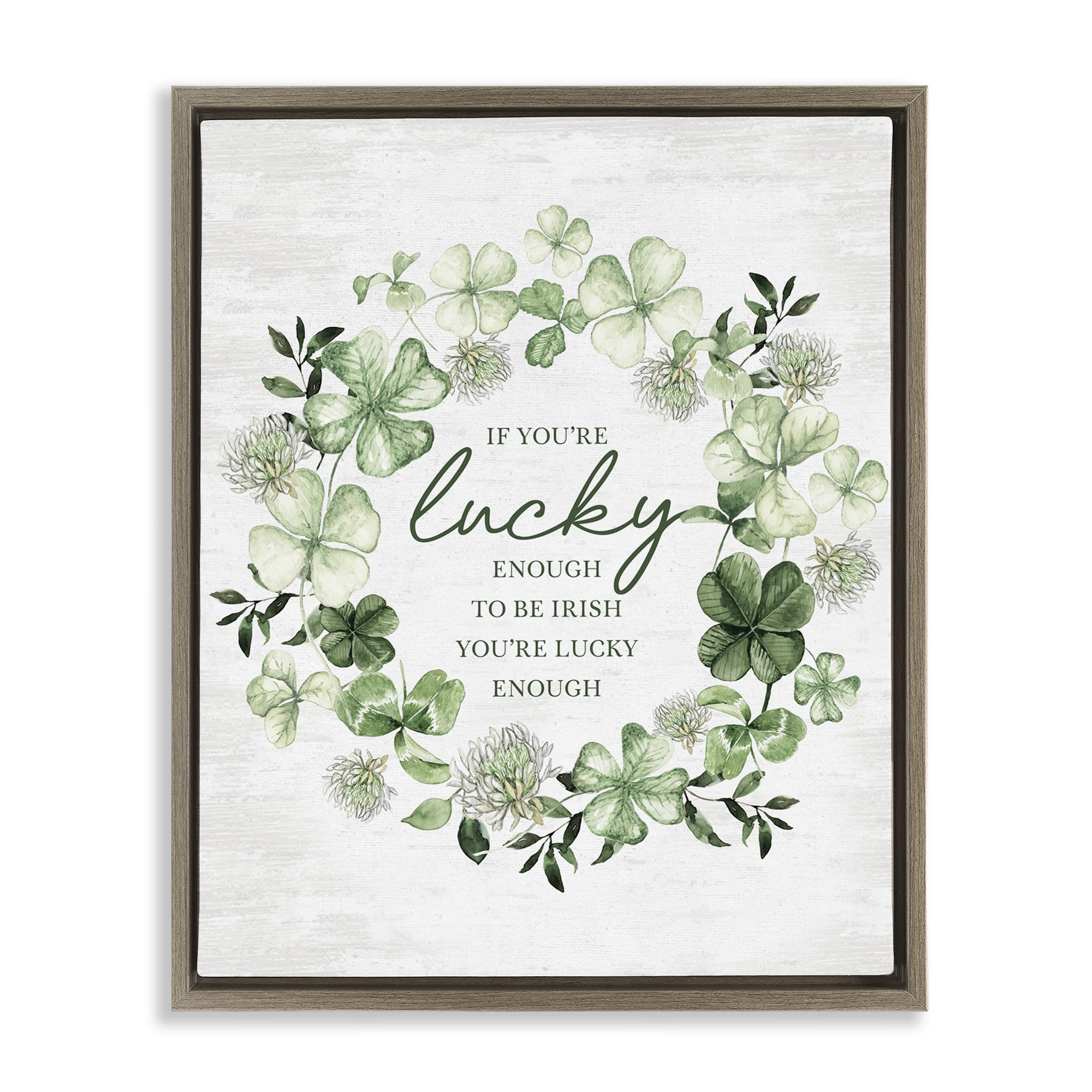 Stupell Industries Inspiring Lucky Wreath Botanical & Floral Painting Brown Floater Framed Canvas Art Print Wall Art, 25 x 31