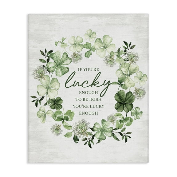 Stupell Industries Inspiring Lucky Wreath Botanical & Floral Painting Gallery Wrapped Canvas Art Print Wall Art, 16 x 20
