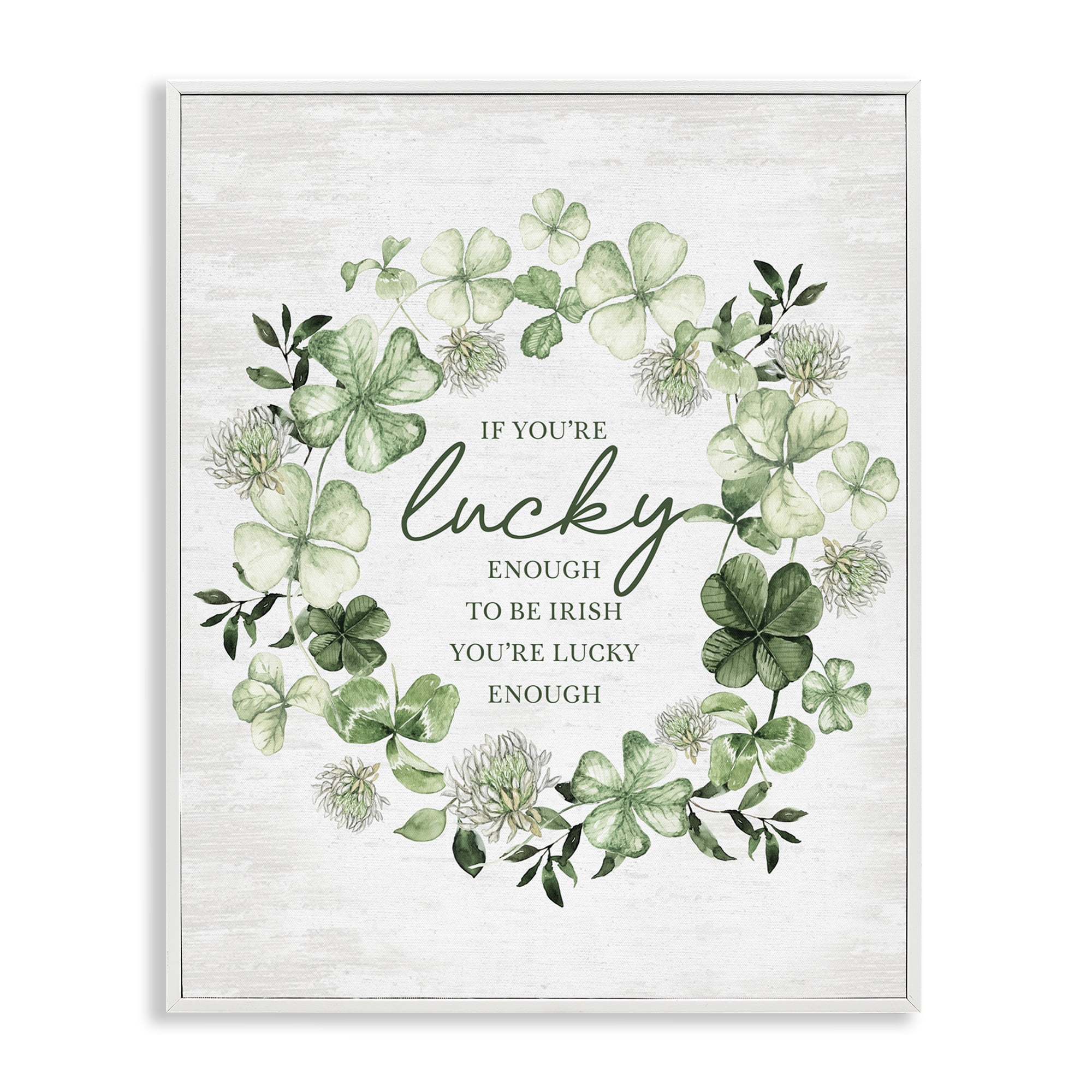 Stupell Industries Inspiring Lucky Wreath Botanical & Floral Painting White Framed Art Print Wall Art, 11 x 14