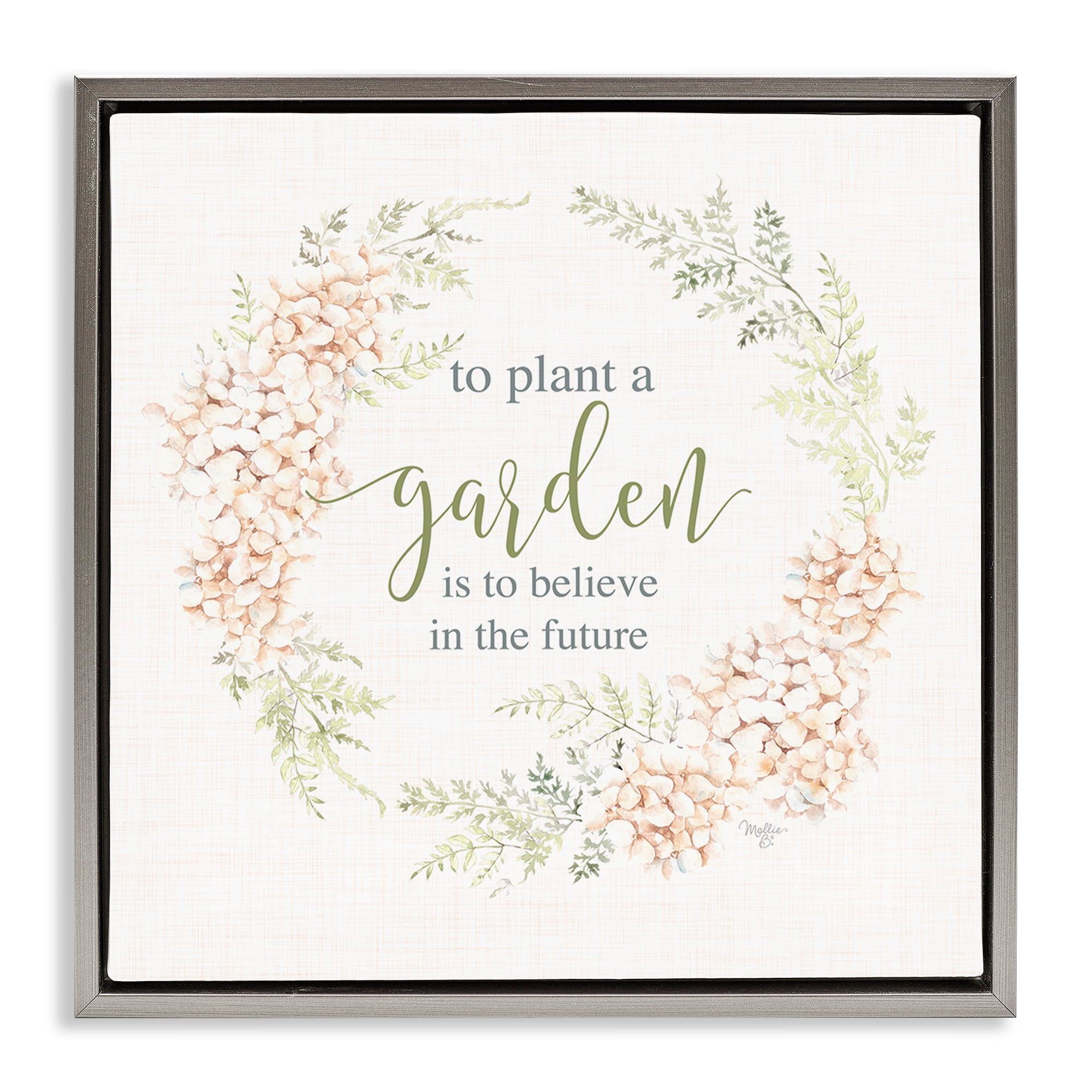 Stupell Industries Inspiring Plant A Garden Botanical & Floral Painting Gray Floater Framed Canvas Art Print Wall Art, 25 x 25