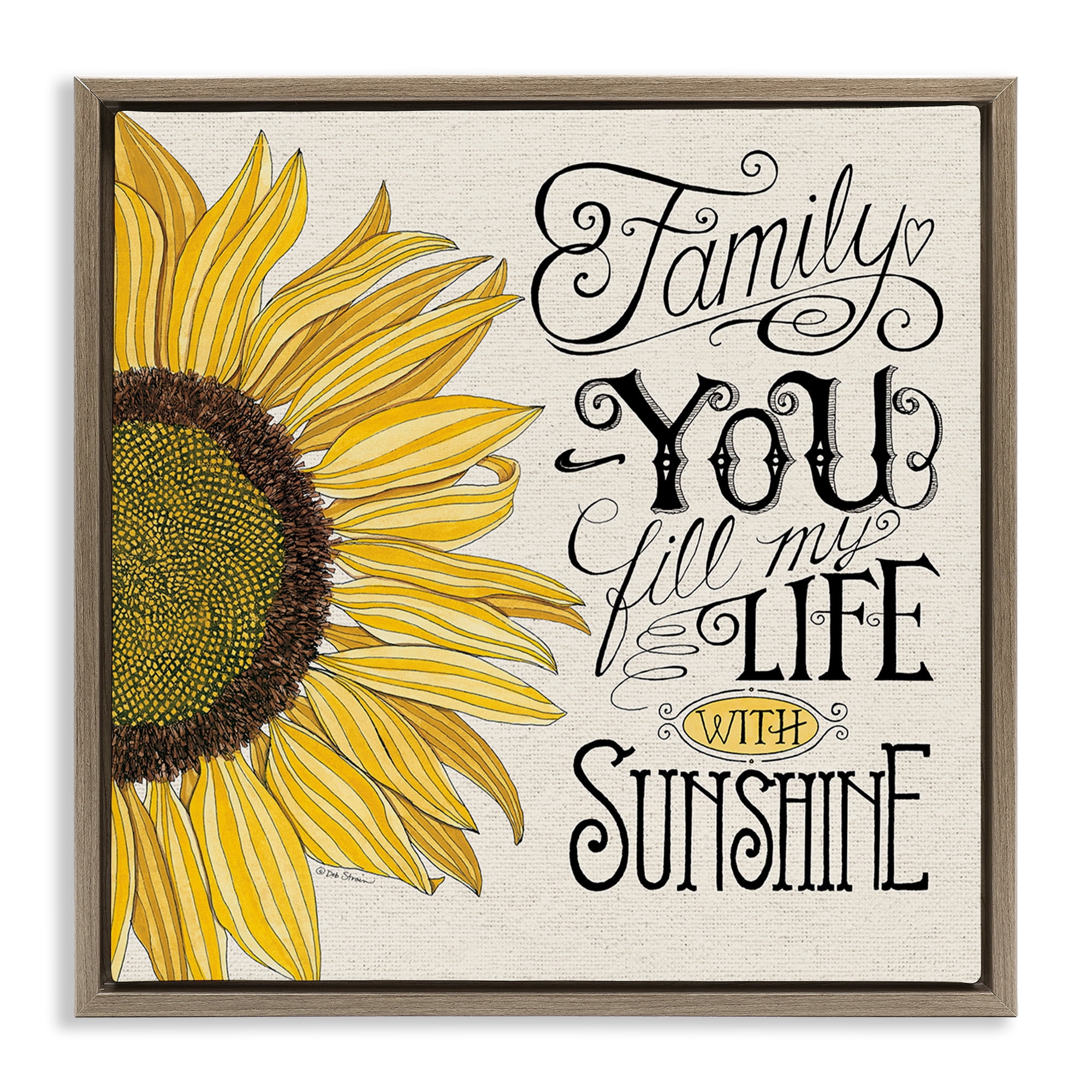 Stupell Industries Inspiring Sunflower Family Phrase Inspirational Painting Brown Floater Framed Canvas Art Print Wall Art, 25 x 25