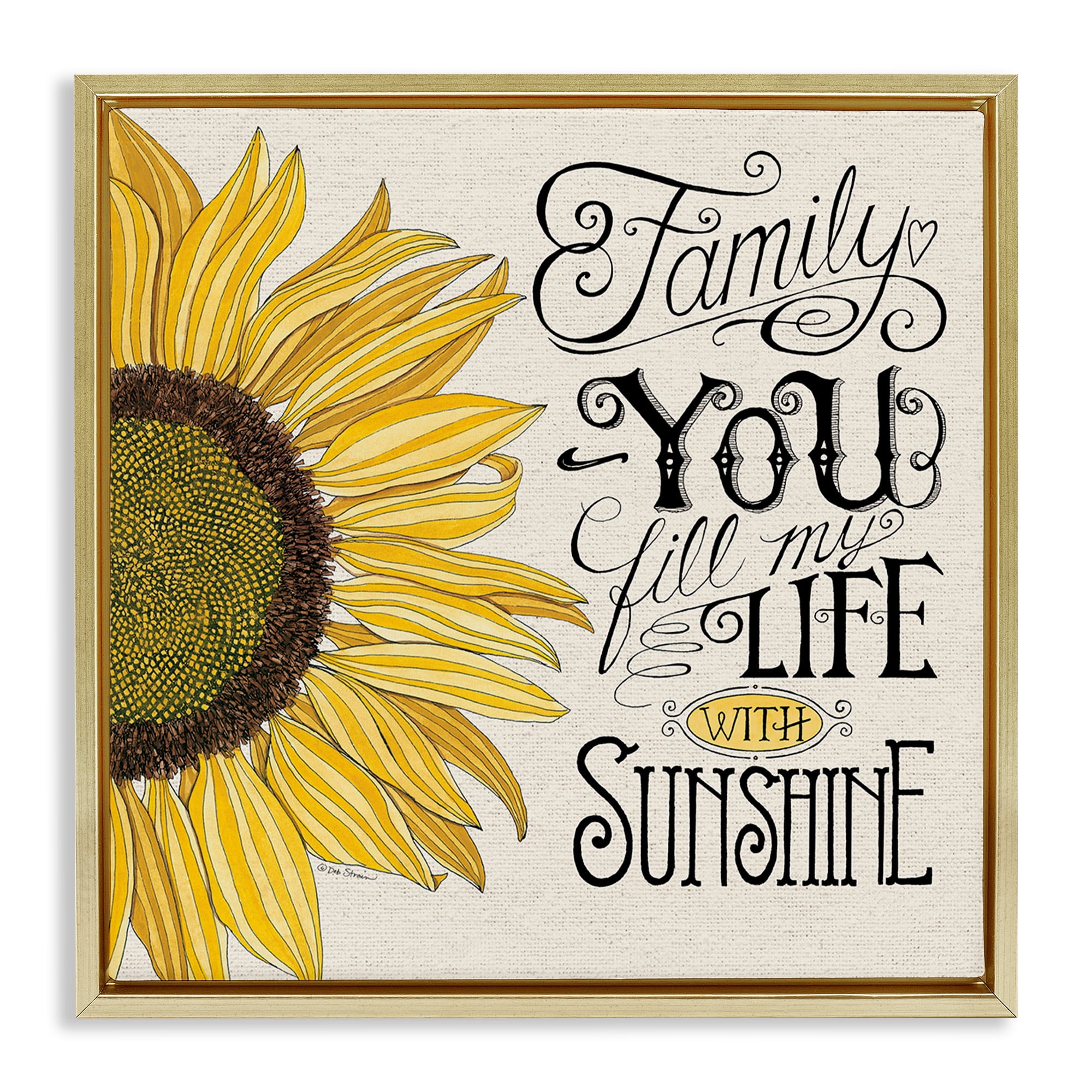 Stupell Industries Inspiring Sunflower Family Phrase Inspirational Painting Gold Floater Framed Canvas Art Print Wall Art, 25 x 25