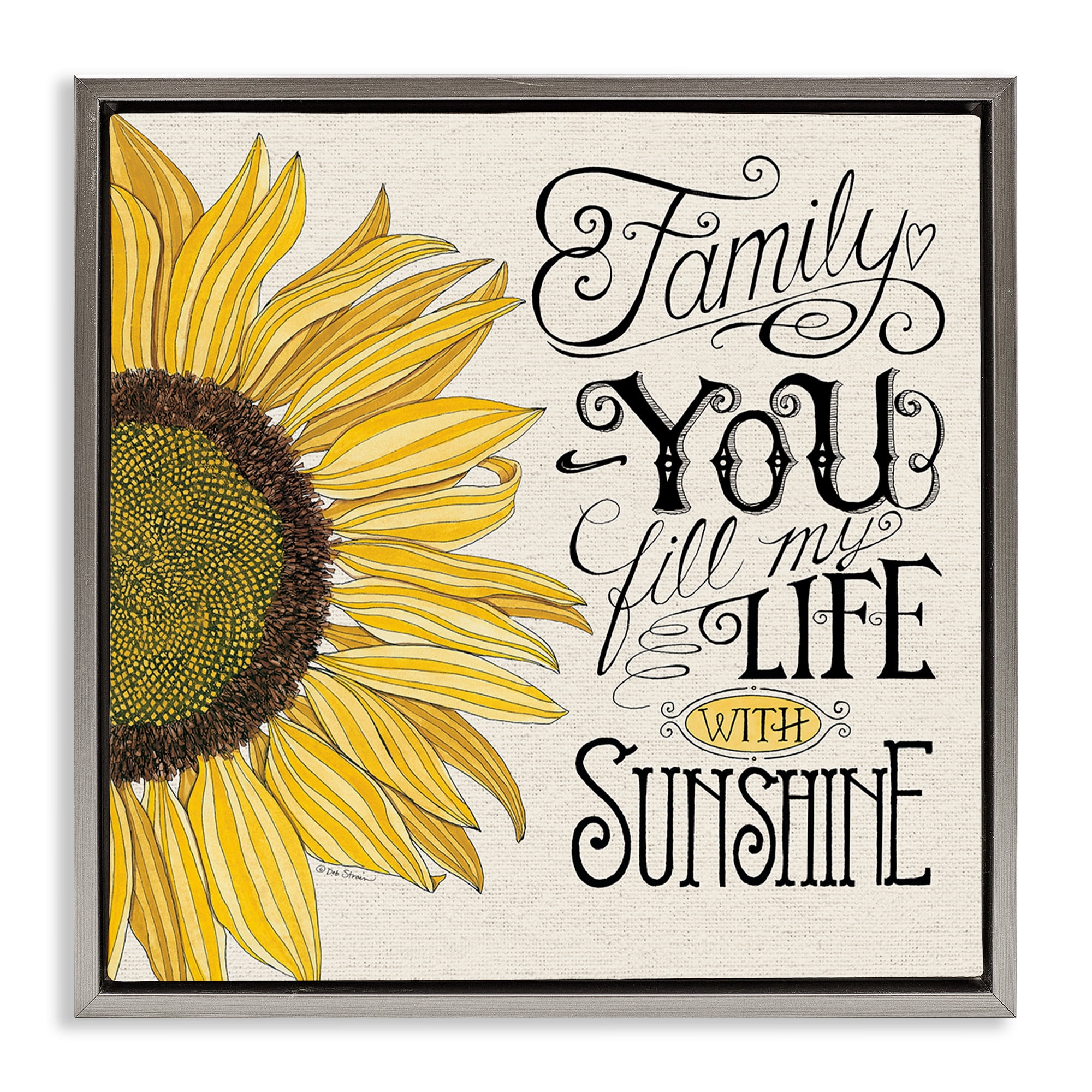 Stupell Industries Inspiring Sunflower Family Phrase Inspirational Painting Gray Floater Framed Canvas Art Print Wall Art, 25 x 25