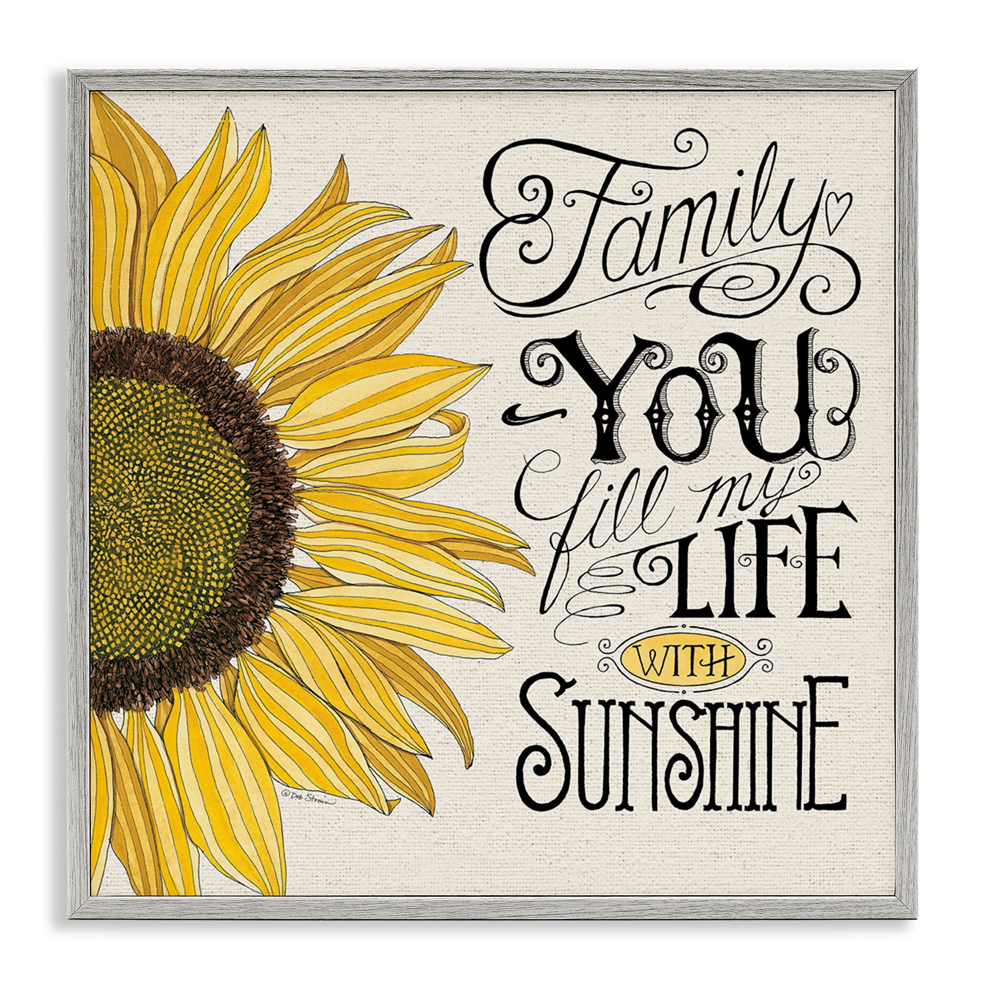 Stupell Industries Inspiring Sunflower Family Phrase Inspirational Painting Gray Framed Art Print Wall Art, 12 x 12