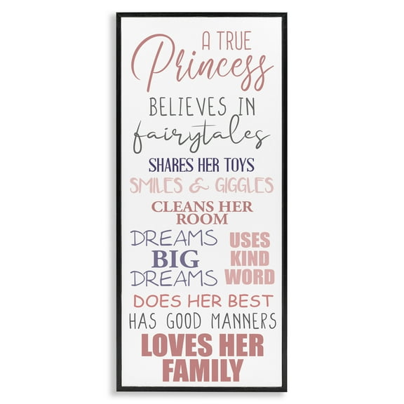 Stupell Industries Inspiring True Princess Rules Inspirational Painting Black Framed Art Print Wall Art, 10 x 24