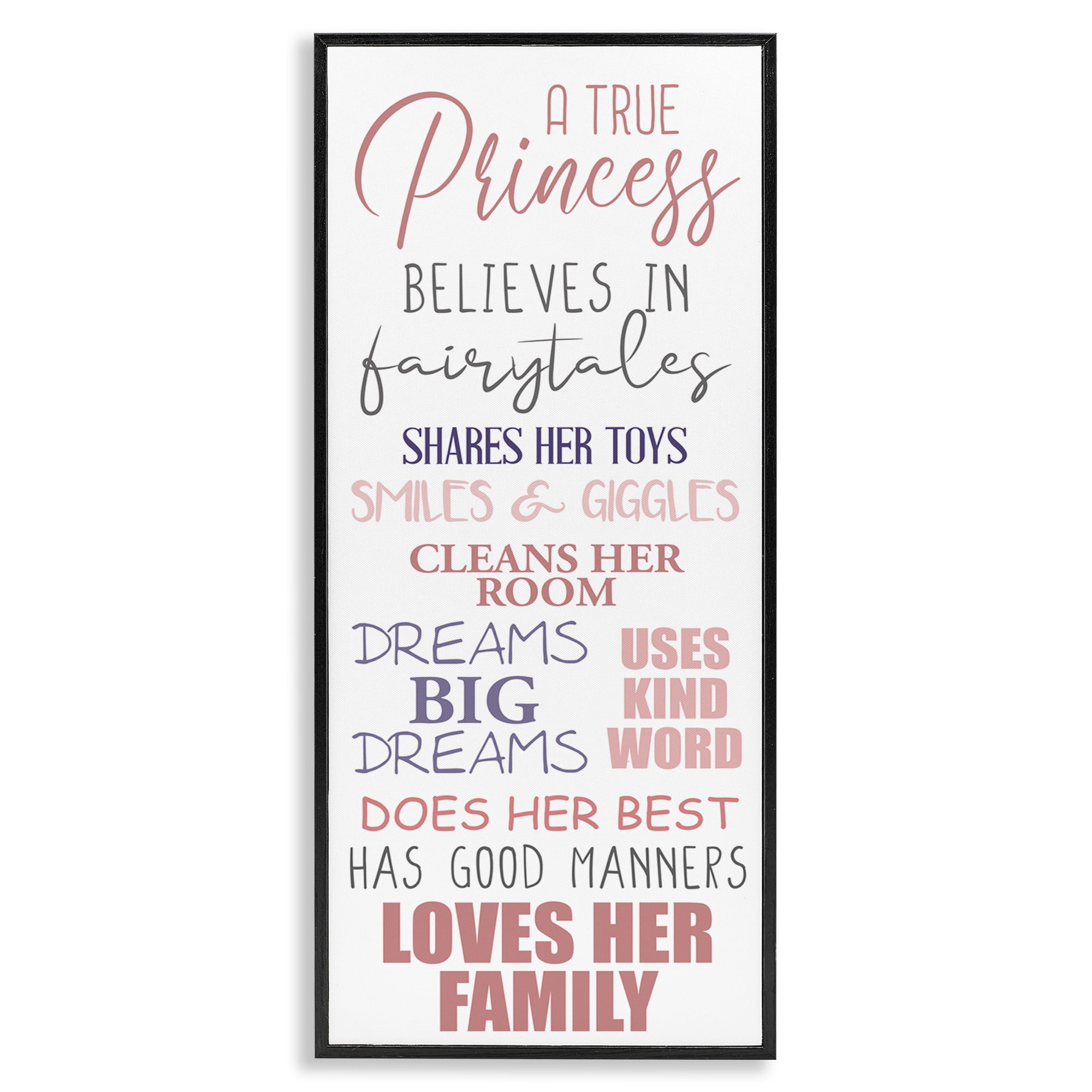 Stupell Industries Inspiring True Princess Rules Inspirational Painting Black Framed Art Print Wall Art, 13 x 30