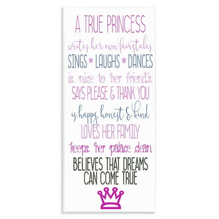 Stupell Industries Inspiring True Princess Rules Quotes and Sayings Painting Unframed Art Print Wall Art, 7 x 17