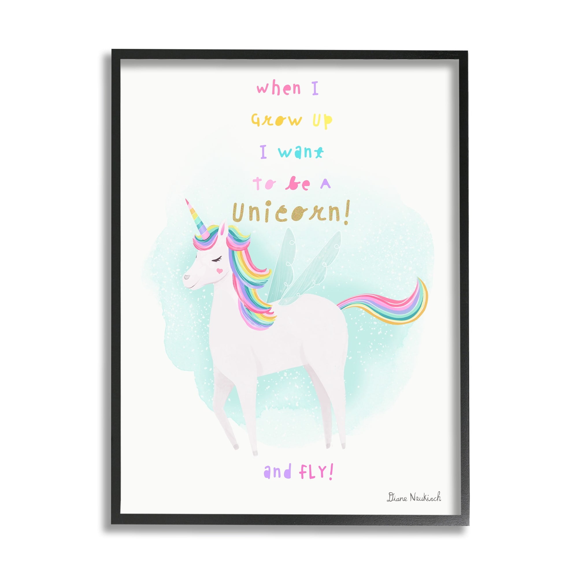 Stupell Industries Inspiring Unicorn Quote Mythical Fantasy Rainbow Design Graphic Art Black Framed Art Print Wall Art, Design by Diane Neukirch