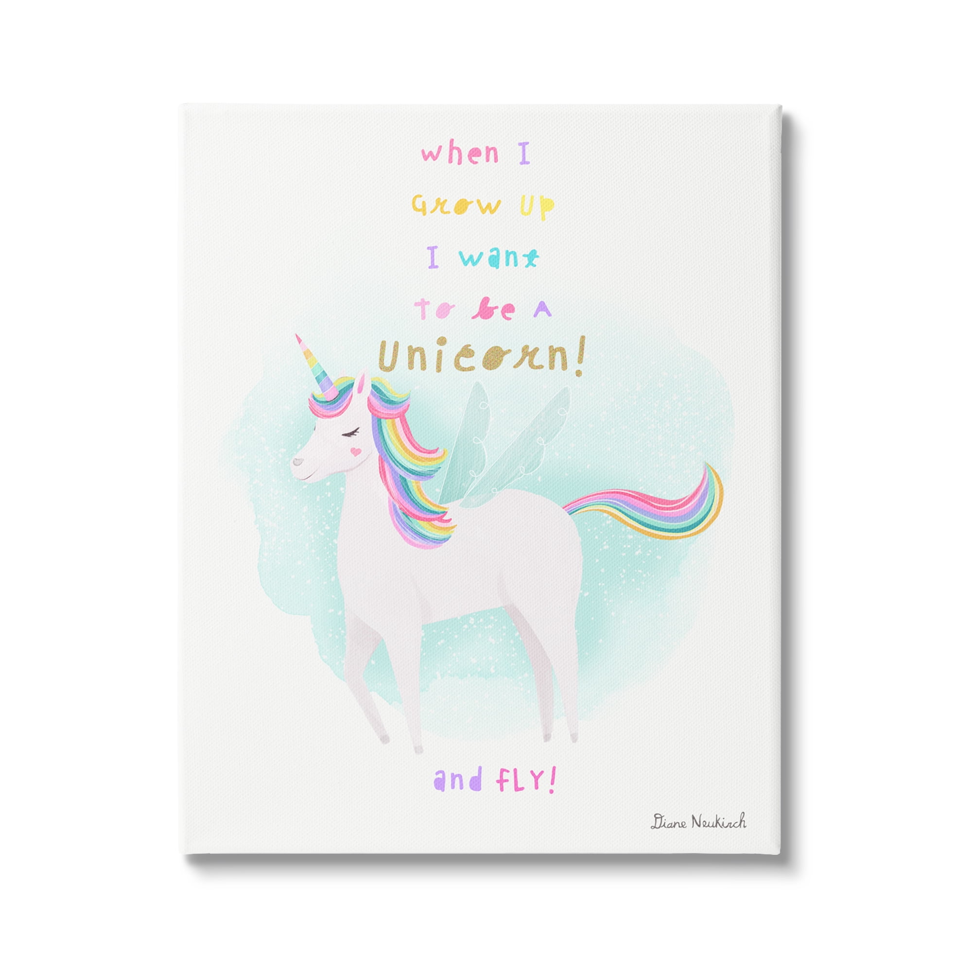 Stupell Industries Inspiring Unicorn Quote Mythical Fantasy Rainbow Design Graphic Art Gallery Wrapped Canvas Print Wall Art, Design by Diane Neukirch