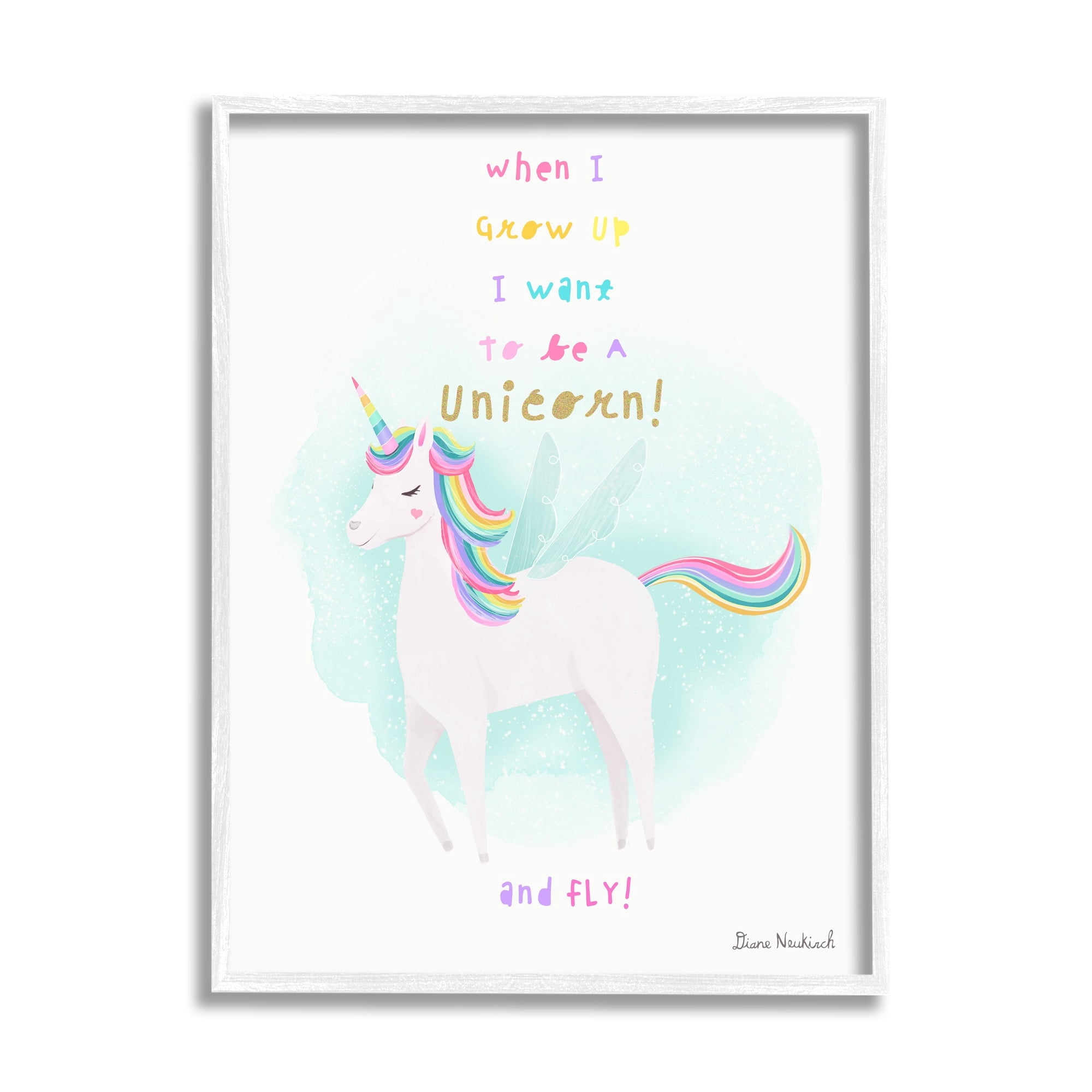 Stupell Industries Inspiring Unicorn Quote Mythical Fantasy Rainbow Design Graphic Art White Framed Art Print Wall Art, Design by Diane Neukirch