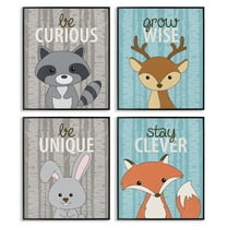 Stupell Industries Inspiring Whimsical Animals Inspirational Painting Black Framed Art Print Wall Art, 11 x 14, Set of 4