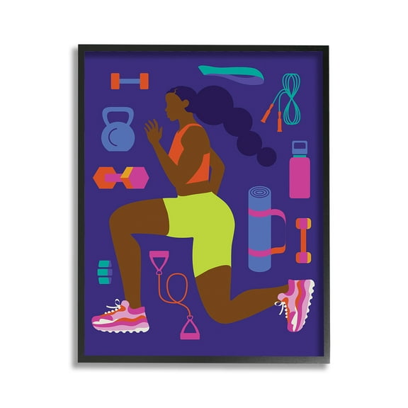Stupell Industries Inspiring Woman & Workout Sports Painting Black Framed Art Print Wall Art, 11 x 14