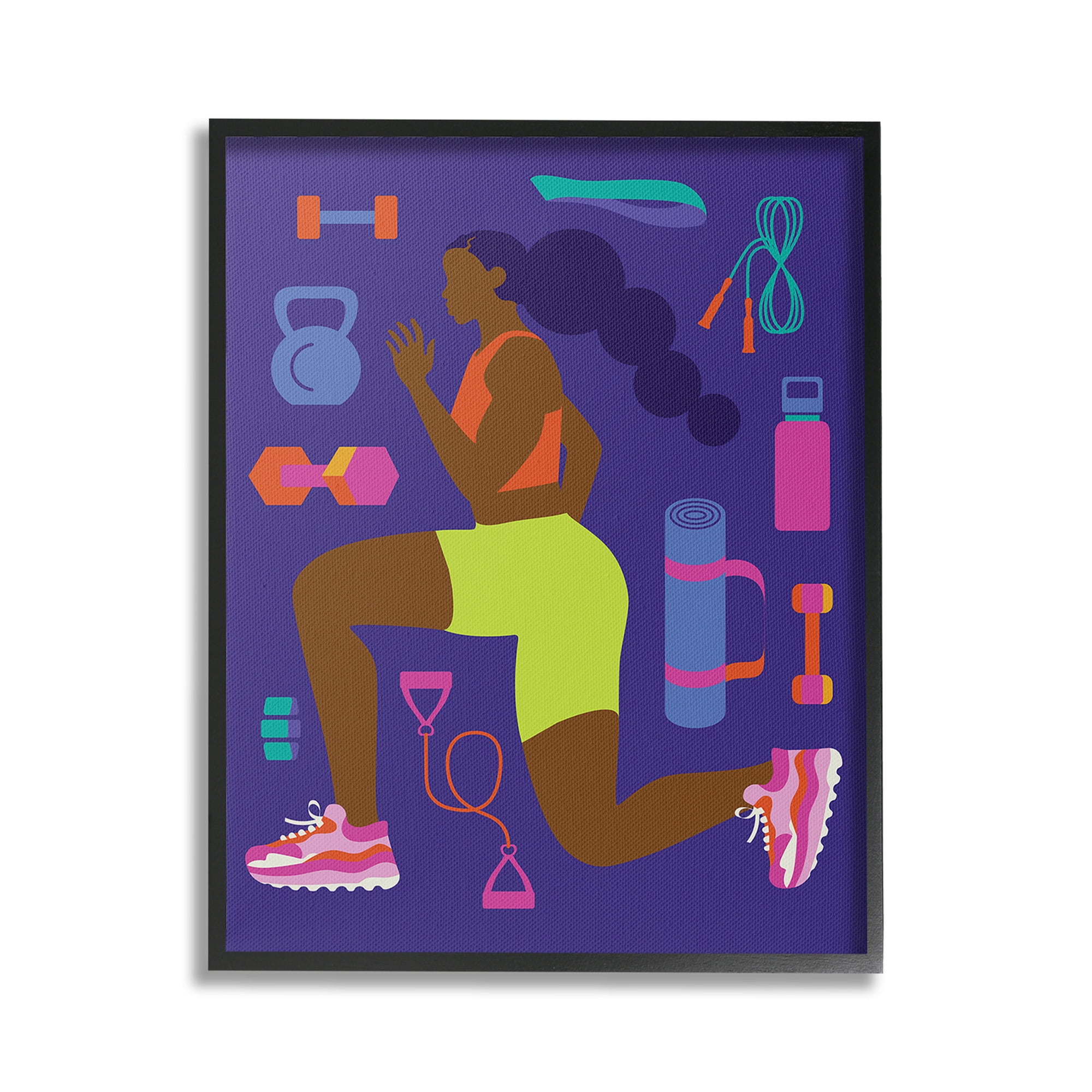 Stupell Industries Inspiring Woman & Workout Sports Painting Black Framed Art Print Wall Art, 24 x 30