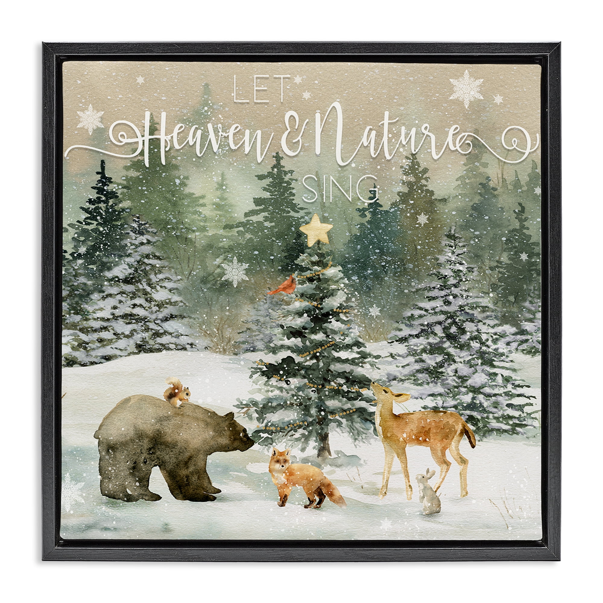 Stupell Industries Inspiring Woodland Animals Landscape Painting Black Floater Framed Canvas Art Prints Wall Art, 18 x 18