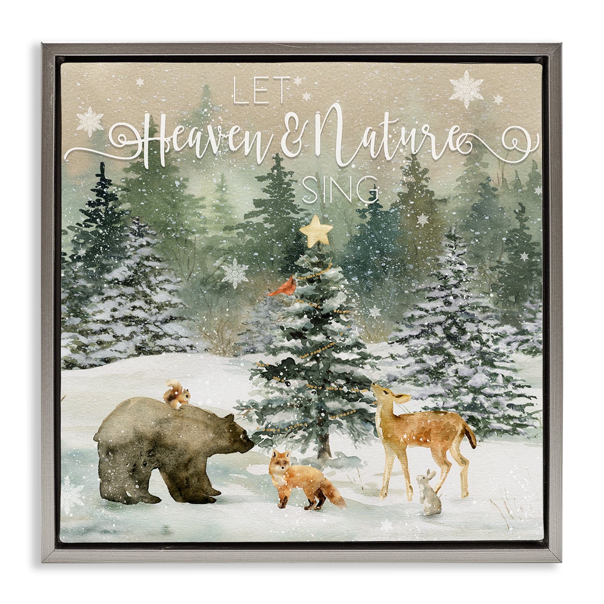 Stupell Industries Inspiring Woodland Animals Landscape Painting Gray Floater Framed Canvas Art Prints Wall Art, 18 x 18