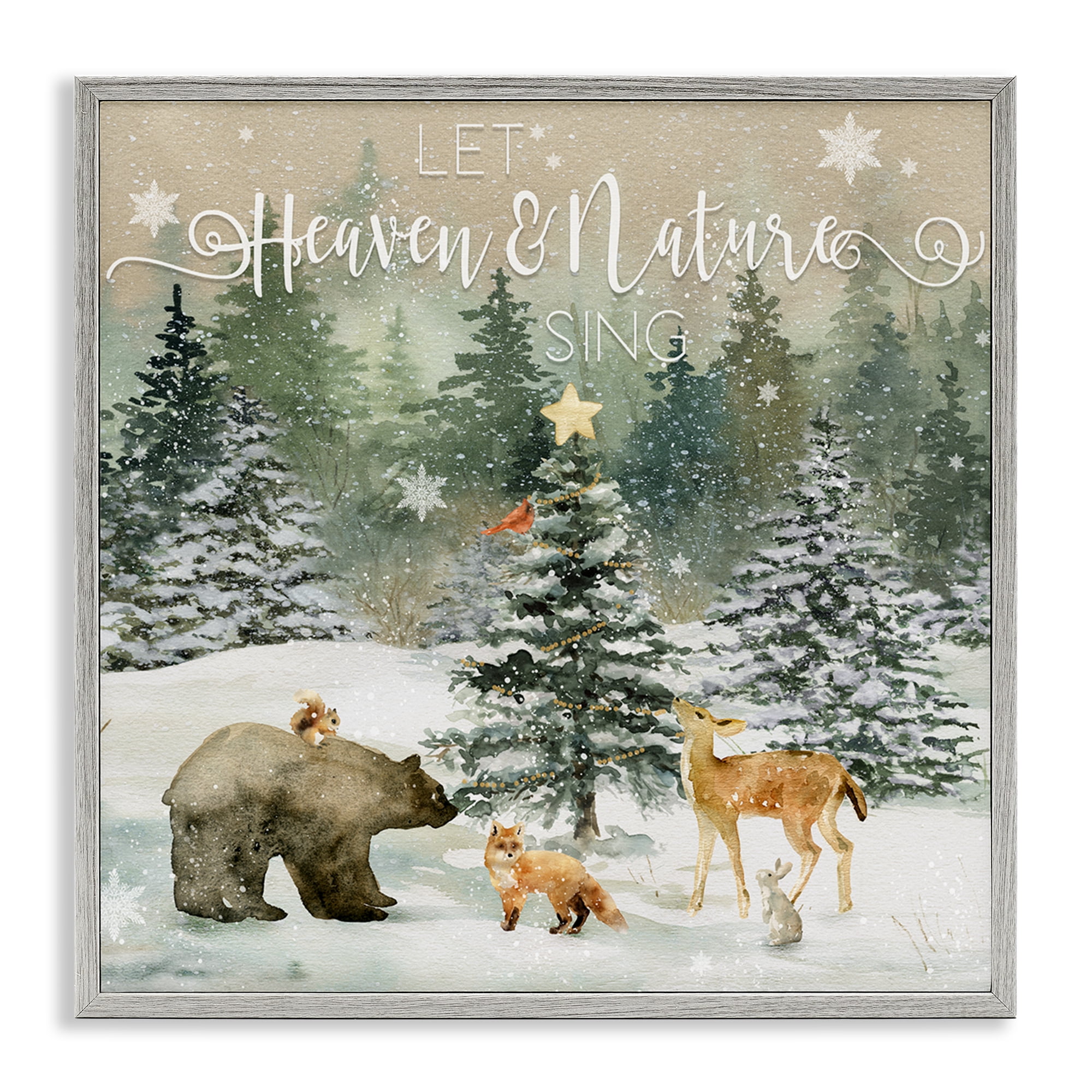 Stupell Industries Inspiring Woodland Animals Landscape Painting Gray Framed Art Prints Wall Art, 12 x 12