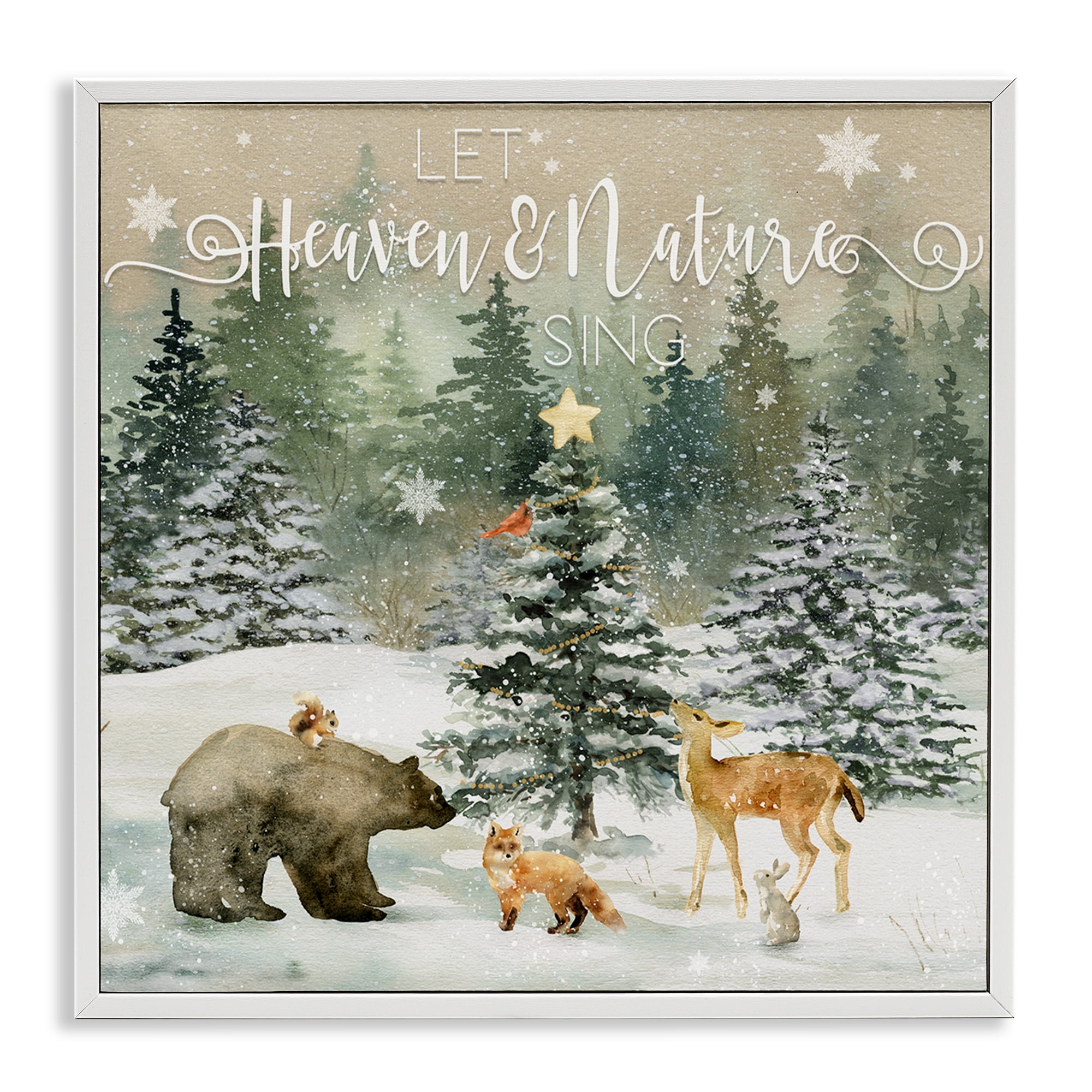 Stupell Industries Inspiring Woodland Animals Landscape Painting White Framed Art Prints Wall Art, 17 x 17