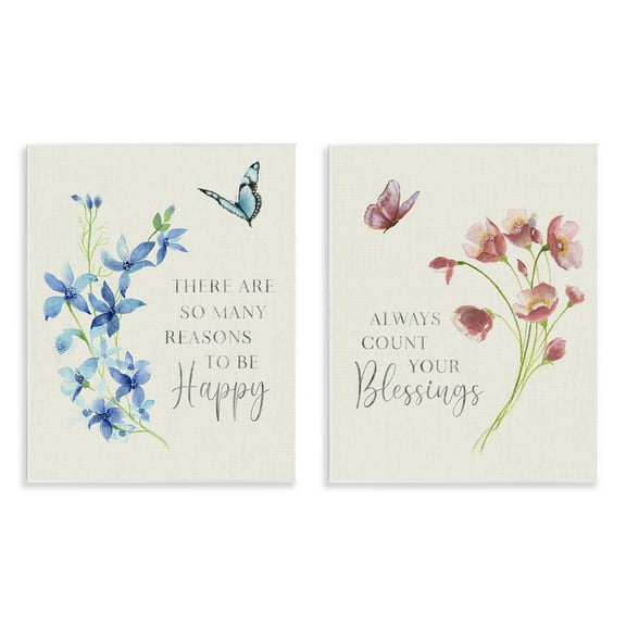 Stupell Industries Inspiring Words with Florals Inspirational Painting Unframed Art Print Wall Art, 11 x 14, Set of 2