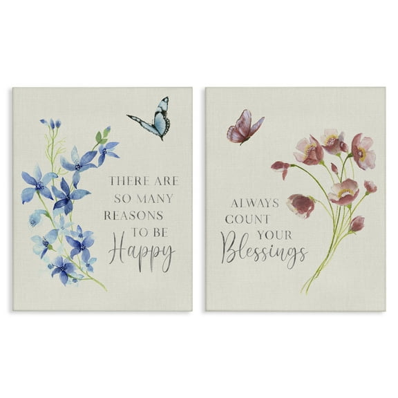 Stupell Industries Inspiring Words with Florals Inspirational Painting Wrapped Canvas Canvas Art Print Wall Art, 16 x 20, Set of 2