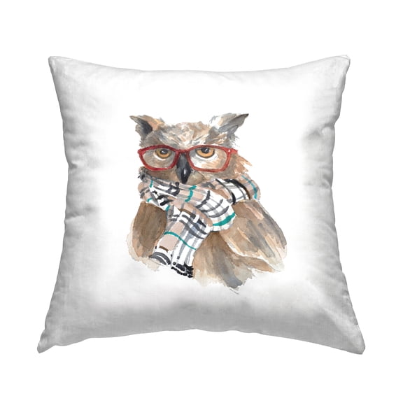 Stupell Industries Intelligent Owl Red Glasses Plaid Scarf Design by Lanie Loreth Throw Pillow