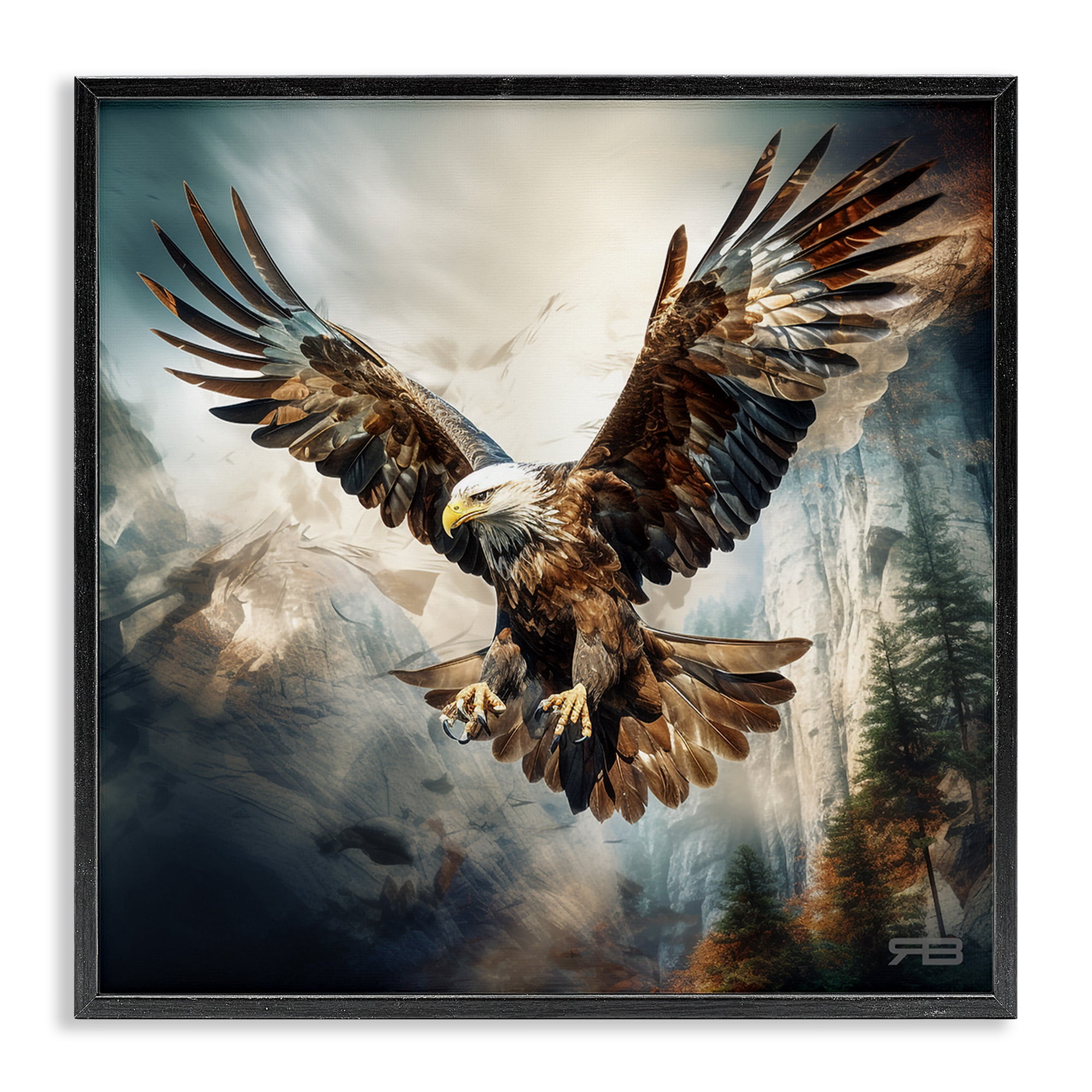 Stupell Industries Intense Eagle Spreading Wings Animals & Insects Painting Black Framed Art Print Wall Art, 12 x 12
