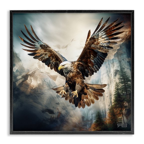 Stupell Industries Intense Eagle Spreading Wings Animals & Insects Painting Black Framed Art Print Wall Art, 17 x 17
