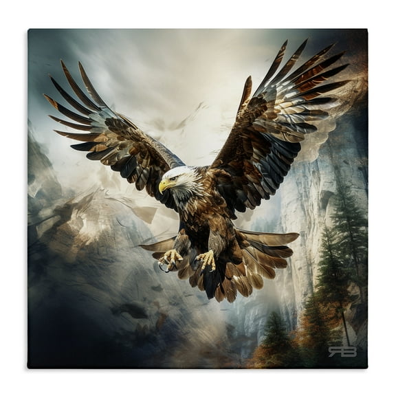 Stupell Industries Intense Eagle Spreading Wings Animals & Insects Painting Gallery Wrapped Canvas Art Print Wall Art, 17 x 17